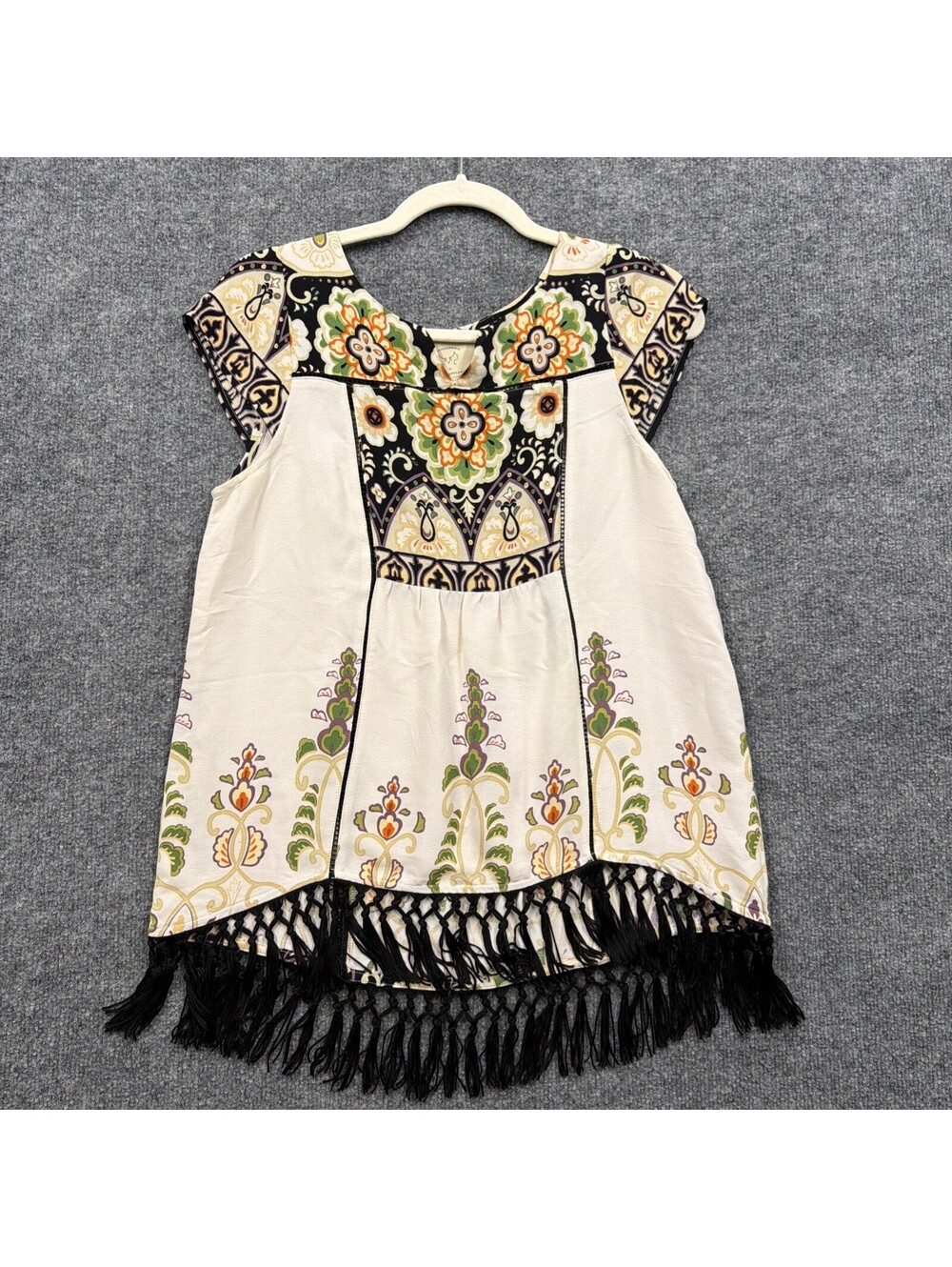 ANTHROPOLOGIE Vanessa Virginia Boho Chic Tasseled Hem Tunic Top Size XS